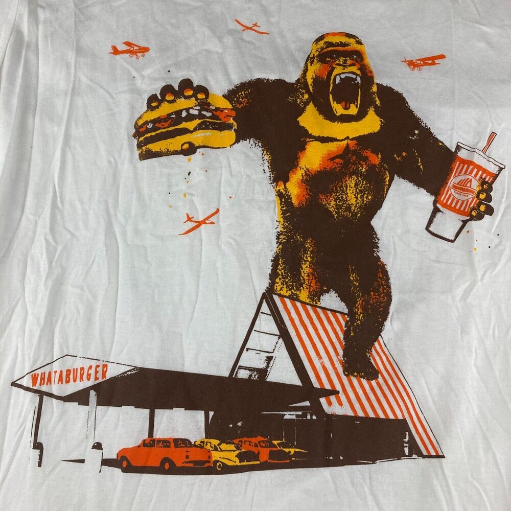 Whataburger Shirt Mens L White Gorilla King Kong Burger Graphic T Shirt